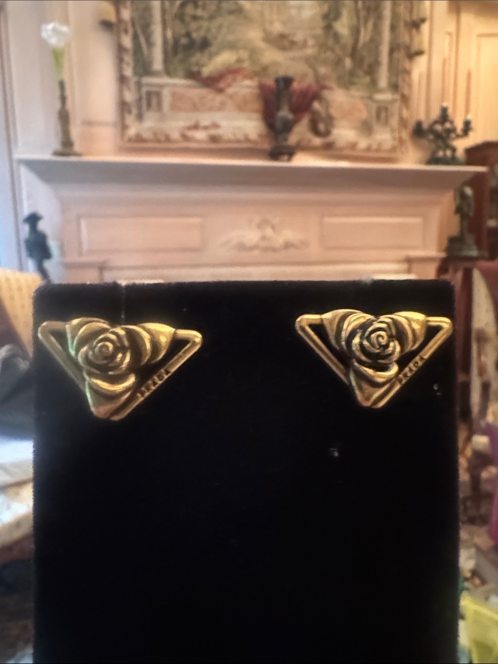 Earrings Rose Triangle Studs - - Picture 3 of 4